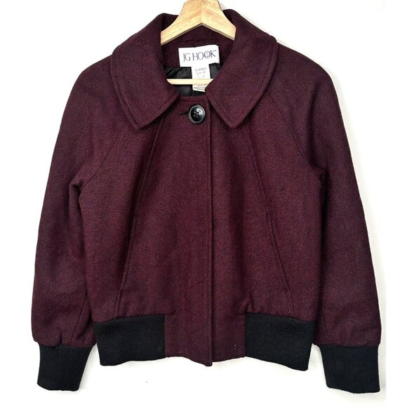 JG Hook Womens Coat Wool Viscose Snap Button Jacket Lined Plum Size 6P - Picture 1 of 13